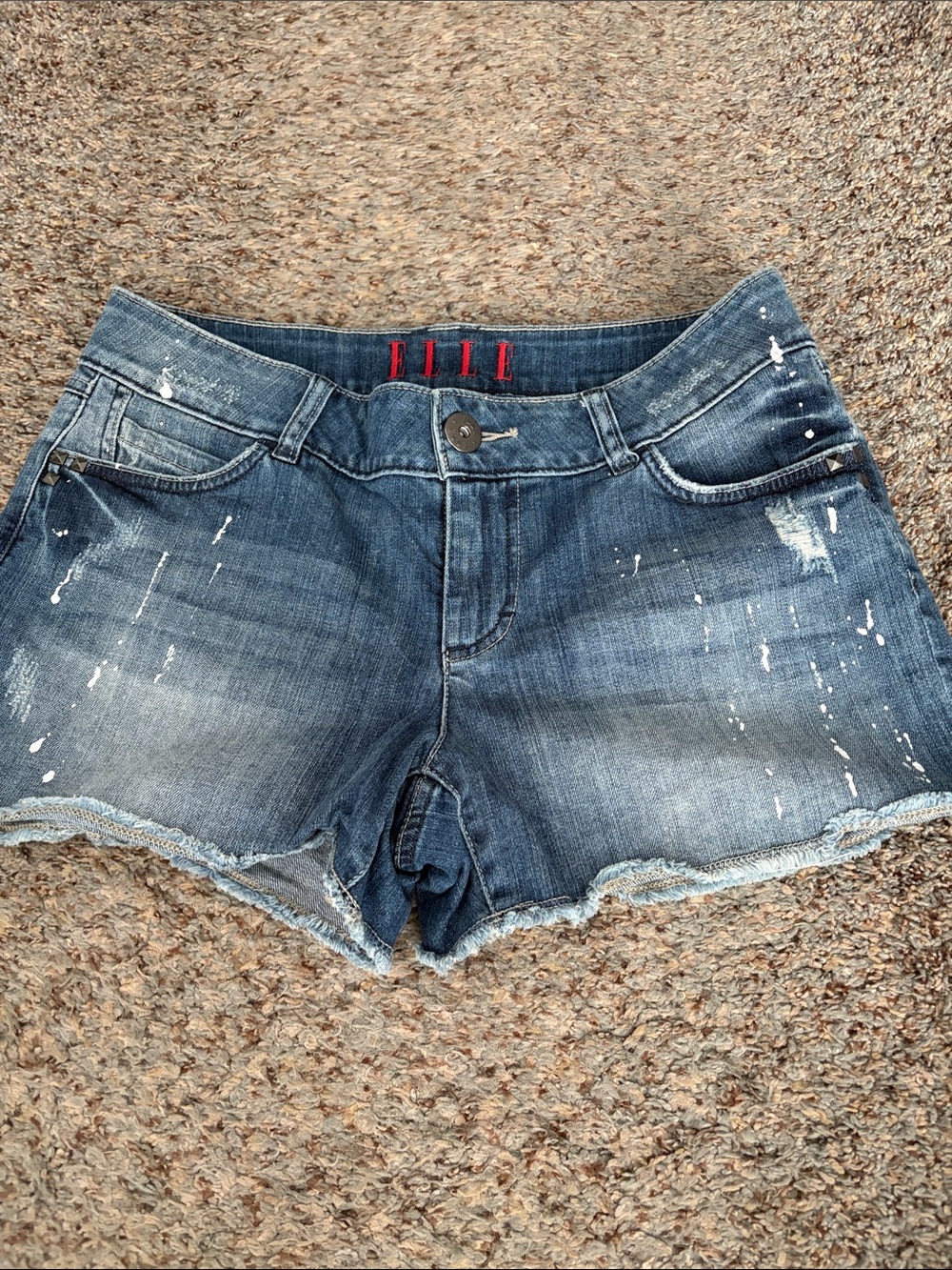 Elle Women's Dark Wash Denim Shorts with Paint Splatter